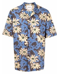 Chemise à manches courtes à fleurs bleue Nanushka