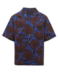 Chemise à manches courtes à fleurs bleue Prada
