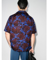 Chemise à manches courtes à fleurs bleue Prada