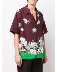 Chemise à manches courtes à fleurs bordeaux Valentino