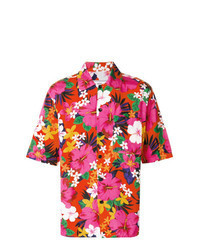 Chemise à manches courtes à fleurs fuchsia