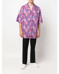 Chemise à manches courtes à fleurs fuchsia VERSACE JEANS COUTURE
