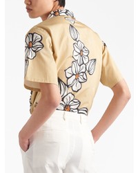 Chemise à manches courtes à fleurs marron clair Prada