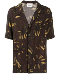 Chemise à manches courtes à fleurs marron foncé Nanushka