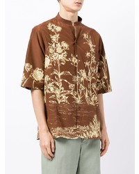 Chemise à manches courtes à fleurs marron Salvatore Ferragamo