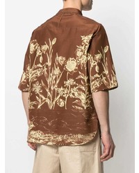 Chemise à manches courtes à fleurs marron Salvatore Ferragamo