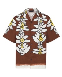 Chemise à manches courtes à fleurs marron Prada