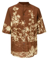 Chemise à manches courtes à fleurs marron Salvatore Ferragamo