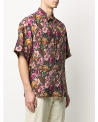 Chemise à manches courtes à fleurs marron Etro