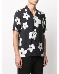 Chemise à manches courtes à fleurs noire et blanche Sandro Paris