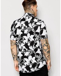 Chemise à manches courtes à fleurs noire et blanche Asos