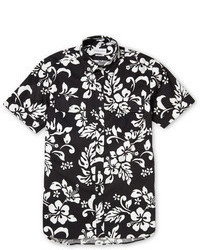 Chemise à manches courtes à fleurs noire et blanche