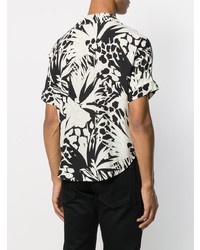 Chemise à manches courtes à fleurs noire et blanche Saint Laurent