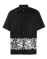 Chemise à manches courtes à fleurs noire et blanche N°21