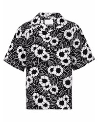 Chemise à manches courtes à fleurs noire et blanche Prada