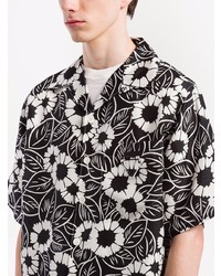 Chemise à manches courtes à fleurs noire et blanche Prada