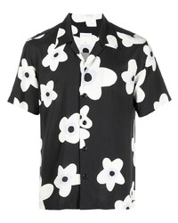 Chemise à manches courtes à fleurs noire et blanche Sandro Paris