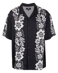 Chemise à manches courtes à fleurs noire et blanche Stussy