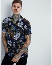 Chemise à manches courtes à fleurs noire ASOS DESIGN