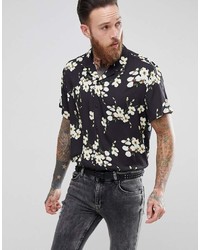 Chemise à manches courtes à fleurs noire Asos