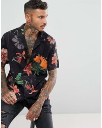 Chemise à manches courtes à fleurs noire Asos