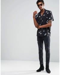 Chemise à manches courtes à fleurs noire Asos