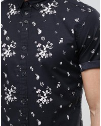 Chemise à manches courtes à fleurs noire Asos