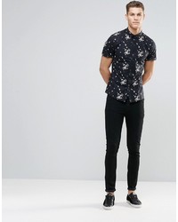 Chemise à manches courtes à fleurs noire Asos