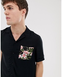 Chemise à manches courtes à fleurs noire Burton Menswear
