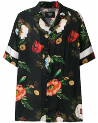 Chemise à manches courtes à fleurs noire