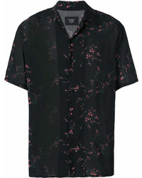 Chemise à manches courtes à fleurs noire