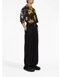 Chemise à manches courtes à fleurs noire Jil Sander
