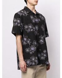 Chemise à manches courtes à fleurs noire Brioni
