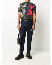 Chemise à manches courtes à fleurs noire Alexander McQueen
