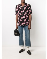 Chemise à manches courtes à fleurs noire Gucci