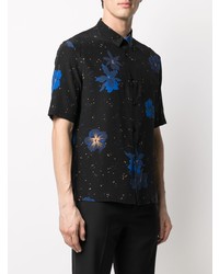 Chemise à manches courtes à fleurs noire Saint Laurent