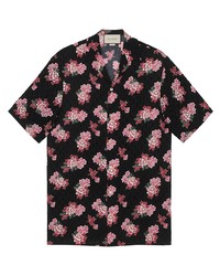 Chemise à manches courtes à fleurs noire Gucci