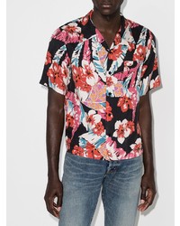 Chemise à manches courtes à fleurs noire Saint Laurent