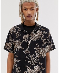 Chemise à manches courtes à fleurs noire HUF