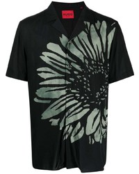 Chemise à manches courtes à fleurs noire Hugo