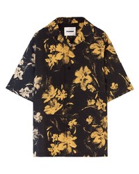 Chemise à manches courtes à fleurs noire Jil Sander