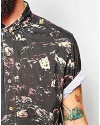 Chemise à manches courtes à fleurs noire Nana