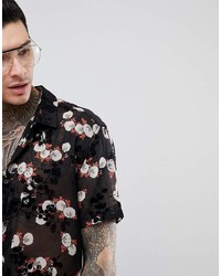 Chemise à manches courtes à fleurs noire Asos