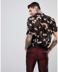 Chemise à manches courtes à fleurs noire Asos