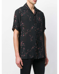 Chemise à manches courtes à fleurs noire