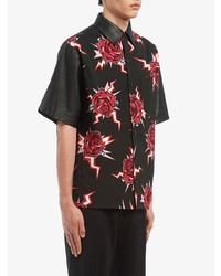 Chemise à manches courtes à fleurs noire Prada