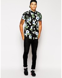 Chemise à manches courtes à fleurs noire Asos