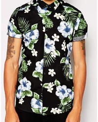 Chemise à manches courtes à fleurs noire Asos