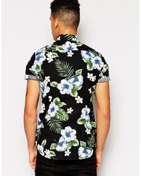 Chemise à manches courtes à fleurs noire Asos