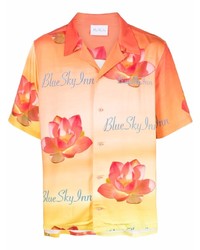 Chemise à manches courtes à fleurs orange BLUE SKY INN